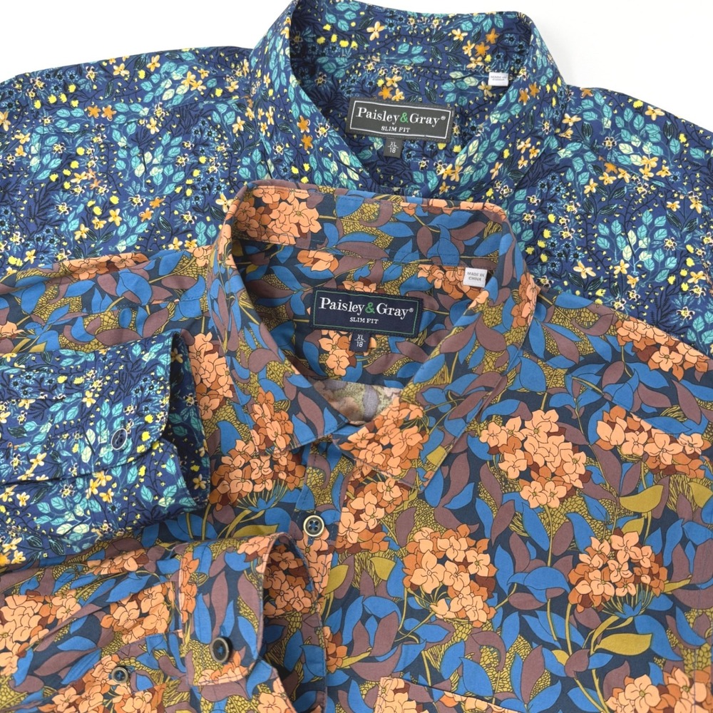 Paisley & Gray Slim Fit Floral Button Down Shirts Lot of 2 Blue Orange Mens XL